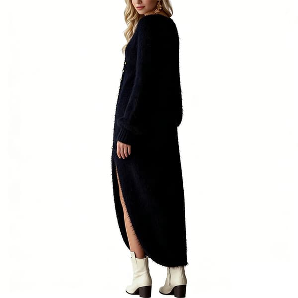 Vinter V-ringad Lös Midi Klänning med Slits Elegant Plus Size Kvinnor Black L