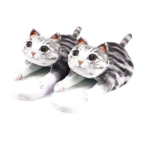 Myke Katt-Topplapper for Kvinner, Komfortable Plysj Varme Slip-on Topplapper Grey Cat Grey Cat