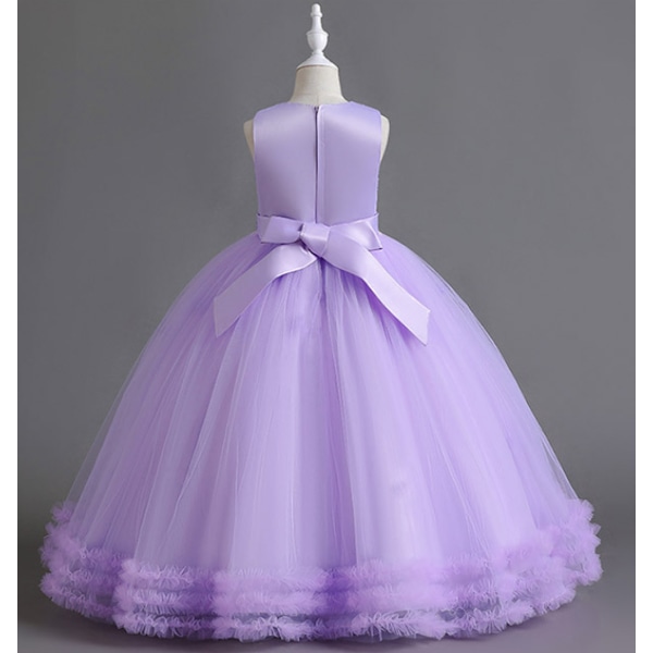 Spets Klänning för Flickor, Lång Bröllopsklänning, Elegant Prinsessklänning för Fest och Pageant purle 100