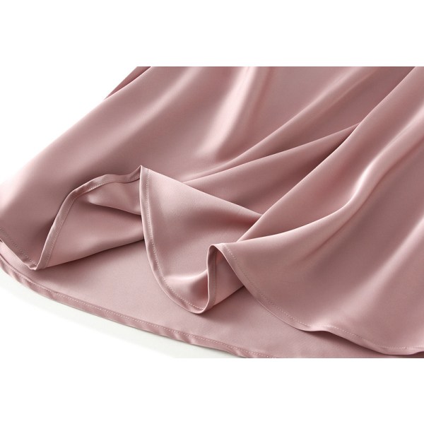 Satin midikjol Långa kjolar med hög midja för kvinnor pink L