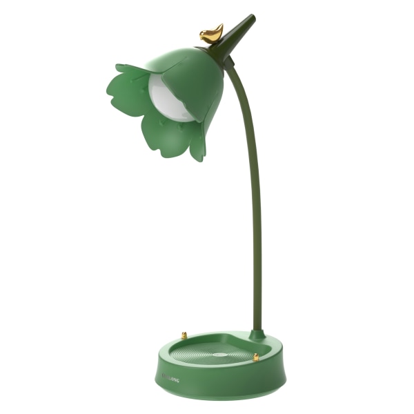 Söt LED-bordslampa, Kawaii Flower Bird Bordslampa USB Uppladdningsbar Green