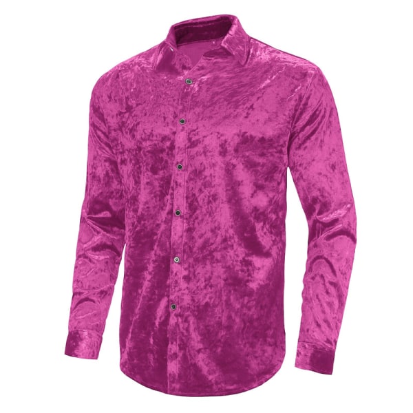 Klänningskjortor för män Sammet långärmade skjortor pink 2XL