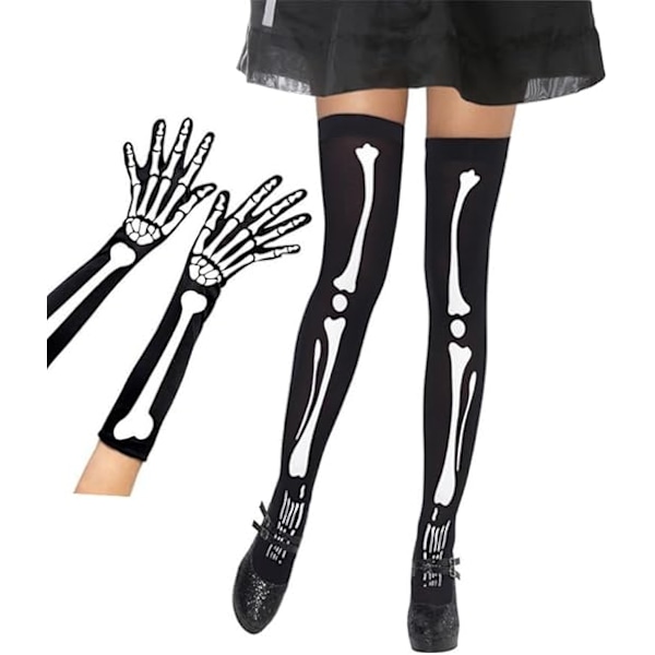 Halloween-Hodeskaller Hansker Strømper For Fest Cosplay Kostyme Gløder I Mørket Ordinary skeleton gloves+socks