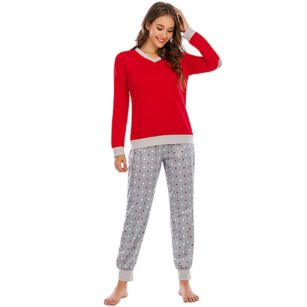 Pyjamas Set för Kvinnor Långärmad Nattkläder Tryckt Nattkläder Mjuka PJs Loungeset red S