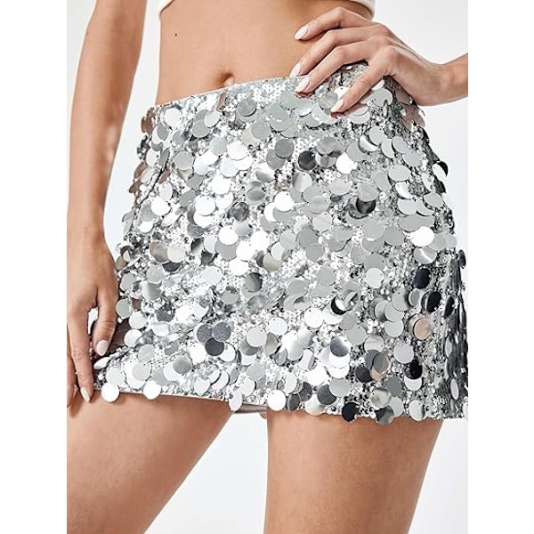 Naisten Sekvenssinen Haara Sparkle Stretchy Bodycon Mini Party Glitter Hameet silver S