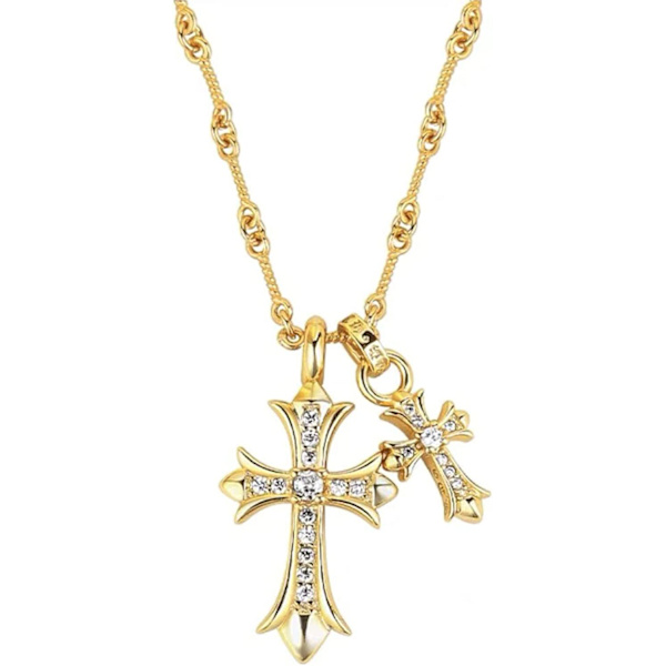 Kors Halsband 14K Guldpläterat Dubbelkors Hänge Halsband gold