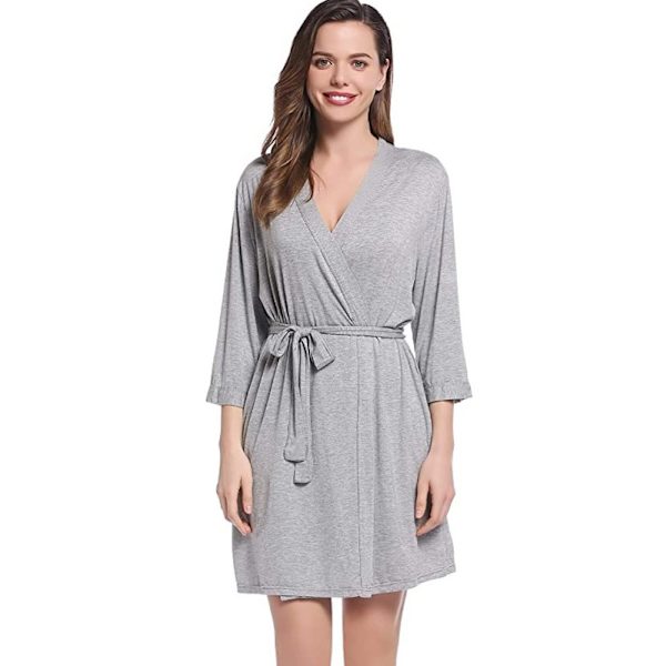 Kvinnors korta stickade kimono-rock med fickor Grey L