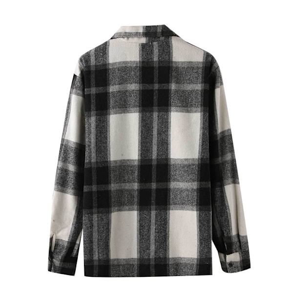 Mænds Flannelskjorte Casual Knapløs Plaid Skjortejakke black M