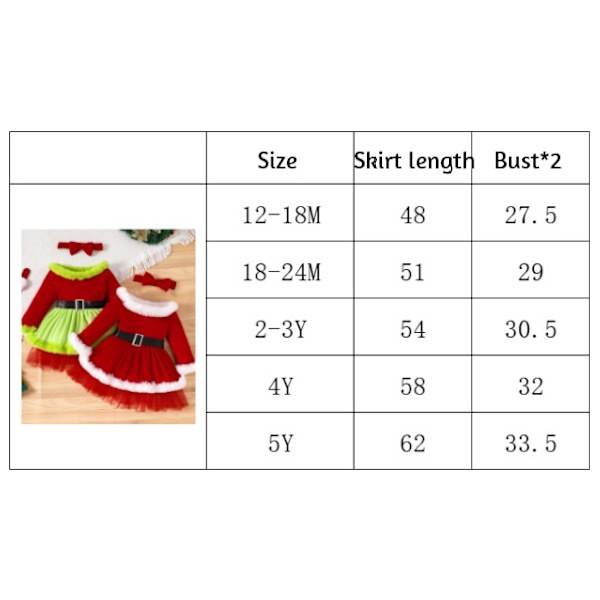 Julklappsklänning för flickor, A-linje, långärmad, plysch, kontrastfärger, med hårband red 2-3Y