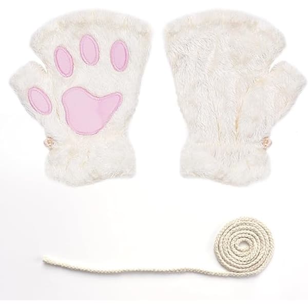 Søde Kattepote Handsker, Kunstig Pels Blød Vinter Fingerløse Handsker white