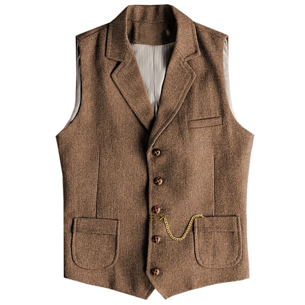 Miesten Tweed-liivi Länsimainen Herringbone-villa Rentoutunut Liivi brown M