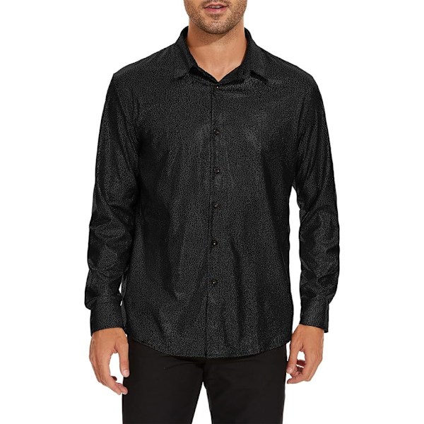 Herrar Skjortor Blanka Långärmade Helskjortor med Knappar black XL