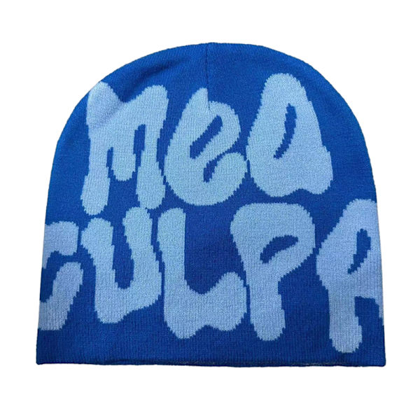 Dame Grafisk Beanie Skallehatt MEA Culpa Y2K Strikket Beanie Varm Vinterhatt Blue