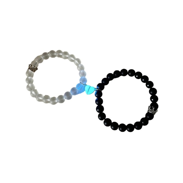 2 st Fashionabla Kronformade Lysande Hjärtformade Pararmband för Alla Hjärtans Dag Present
