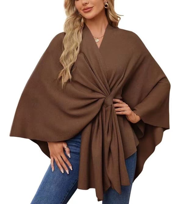 Elegant En-Piece Solid Mjuk Kappa Kavaj Topp för Kvinnor brown
