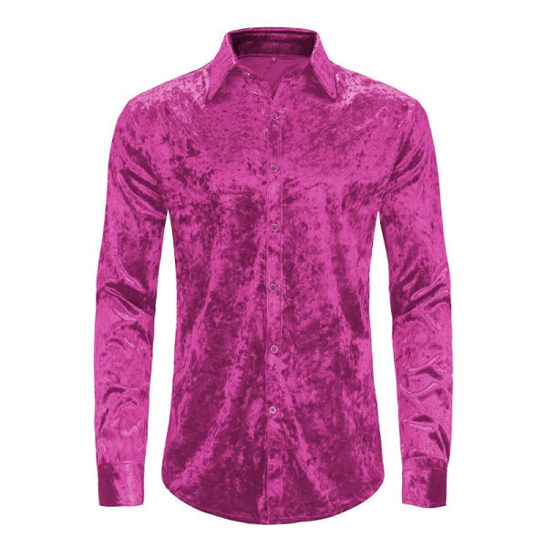 Klänningskjortor för män Sammet långärmade skjortor pink 2XL