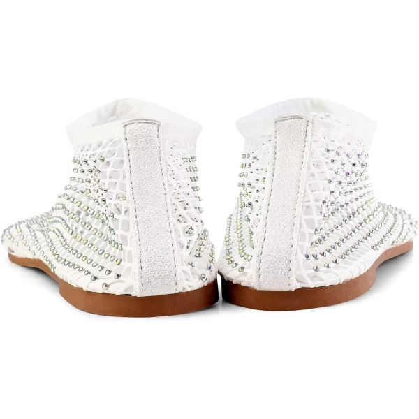 Mesh Flats Rhinestone Korta Sandaler Sexig Platt Cutout Glittrande Casual Bröllopsklänning Flats White 36