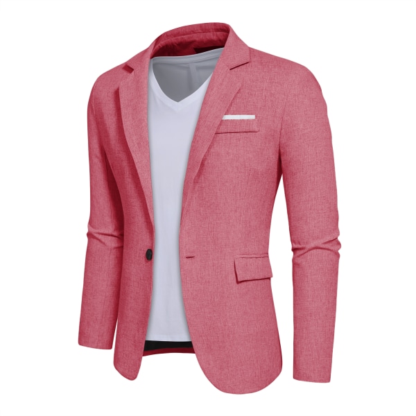 Casual kavajer för män 1-knapps slim fit kostymjackor pink L