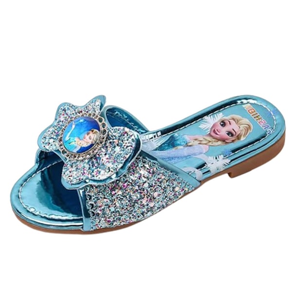 Flickor Aisha Princess Paljett Rhinestone Platta Skor Halva Slip On Sandaler Tofflor Blue 31