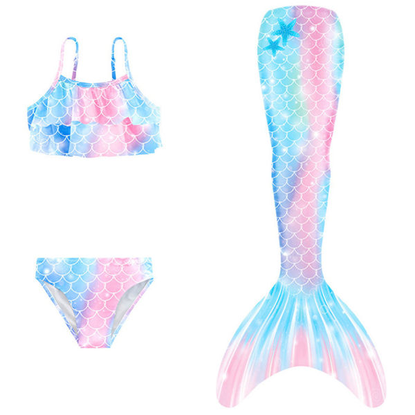 Mermaid Tails med bikini för tjejer Mermaid Baddräkt för barn, utan monofin 110cm