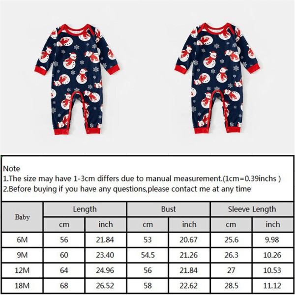 Barn Vuxna Jul Familj Matchande Pyjamas Pyjamas Snowman Sleepwear PJs Set Baby 18M