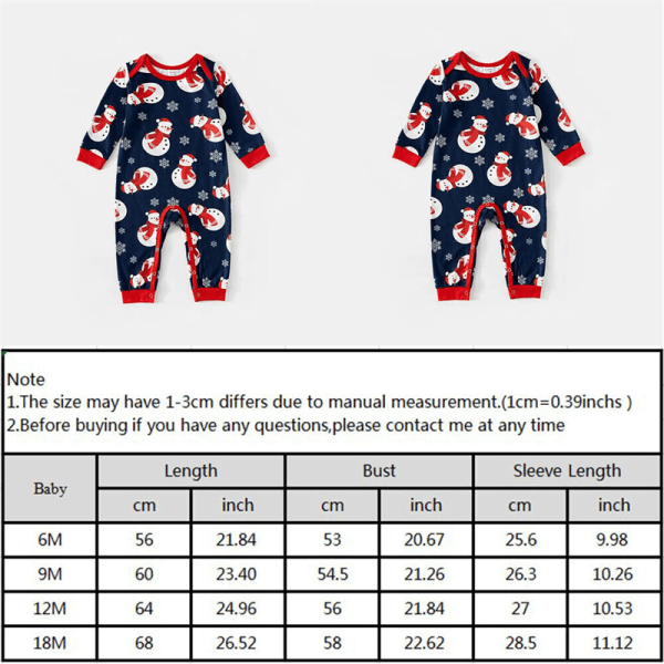 Barn Vuxna Jul Familj Matchande Pyjamas Pyjamas Snowman Sleepwear PJs Set Baby 9M