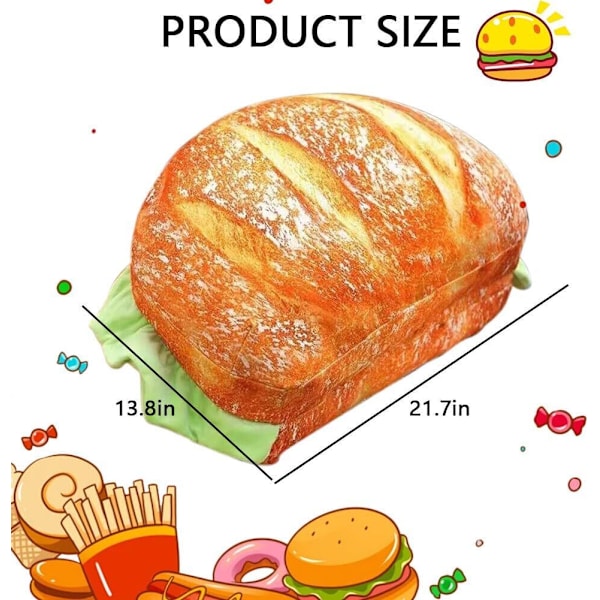 3D Simulert Pluss Burger Pute, Morsomme Puter Hamburger Sofa bread