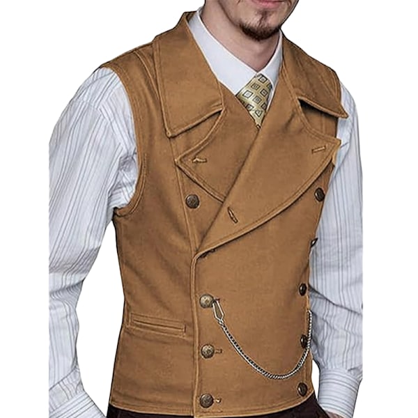 Herrar Kostym Mocka Dubbelknäppt Väst brown XL