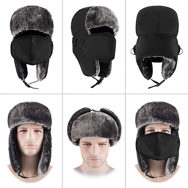 Vinterhatte til Kvinder og Mænd - Trapper Ushanka Hat med Øreklapper black