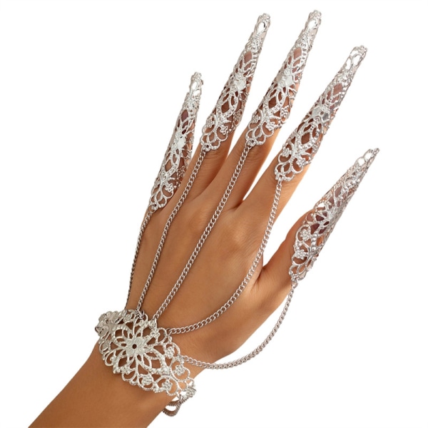 Gotisk stil Hollow Out Ghost Hand Chain Punk Nail Ring Armband För Halloween Carnival White#05