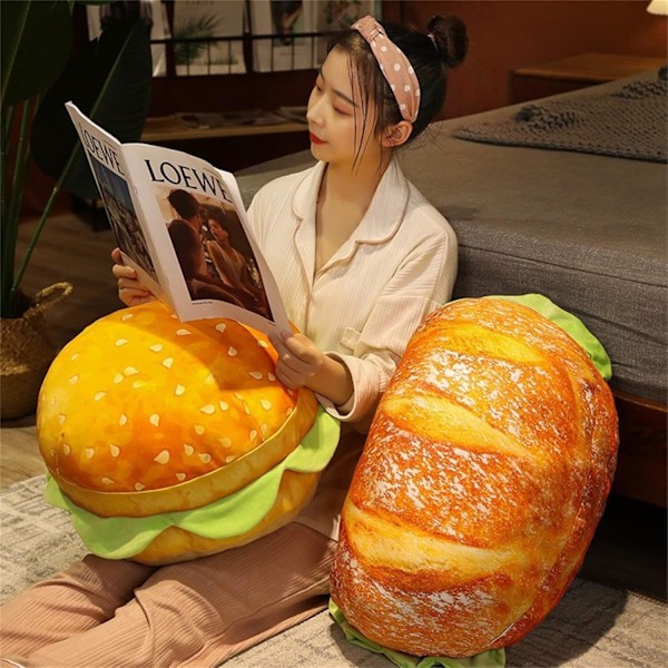 3D Simulert Pluss Burger Pute, Morsomme Puter Hamburger Sofa bread