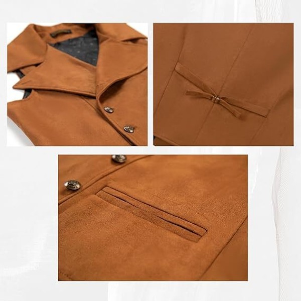 Herrevest i skinn, dobbeltknappet brown XL