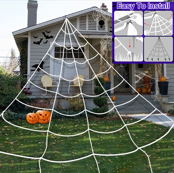 Halloween Utemiljødekorasjoner Spindelvevlys, 16.4Ft Lysende Spindelvev