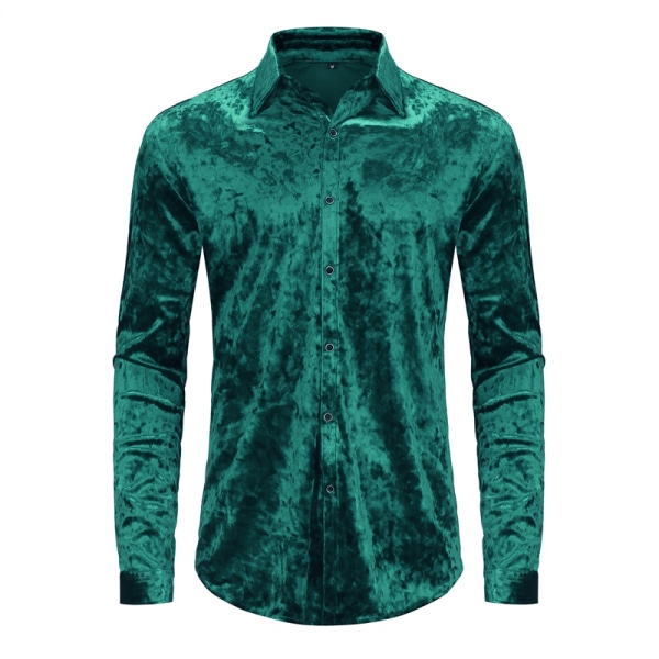 Klänningskjortor för män Sammet långärmade skjortor GREEN 3XL