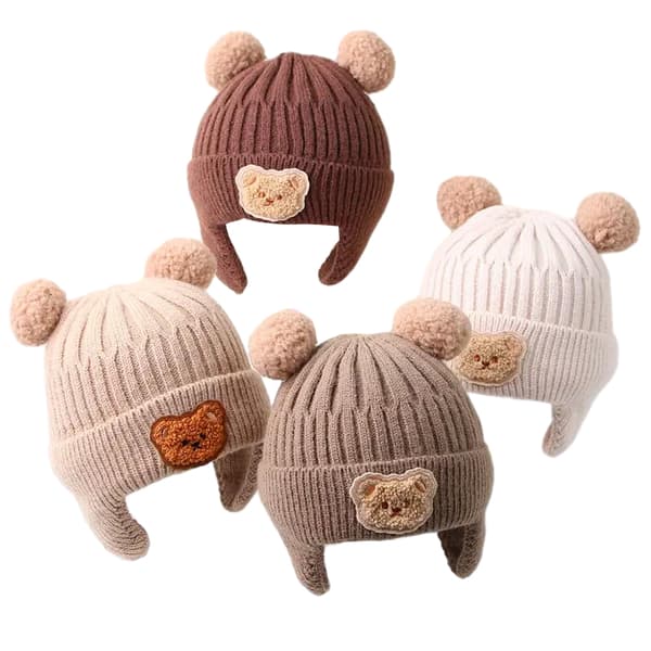 Baby Beanie Hat, Spädbarn Småbarn Vinter Varma Stickad Mössa beige