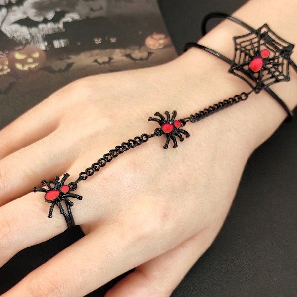 Finger Ring Armband för Kvinnor Hand Smycken Gåvor Halloween Kostym Cosplay black style 1