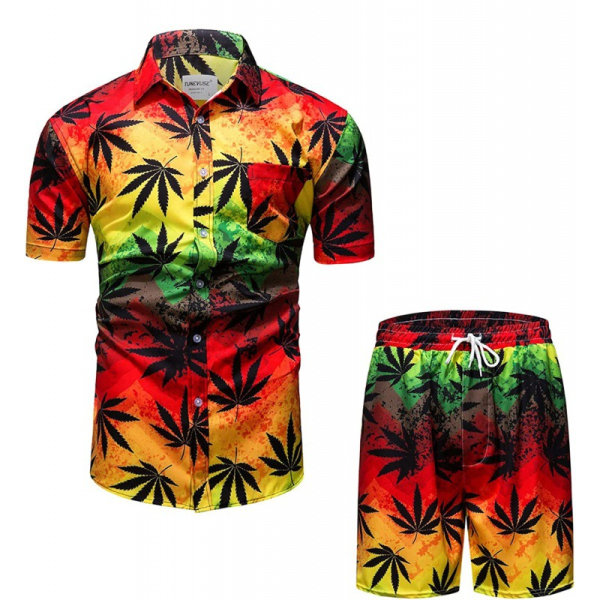 2 st Hawaiian skjorta och kort set för män Color#6 2XL