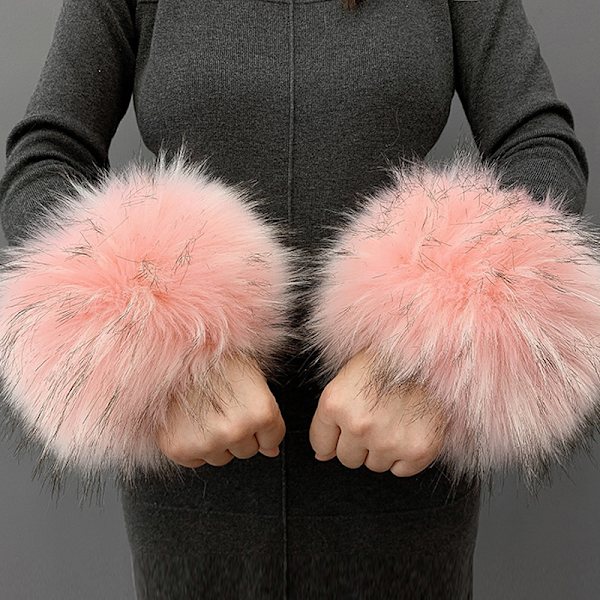 Vintervarme kunstige pels mansjetter for kvinner, vinterarmbånd pink
