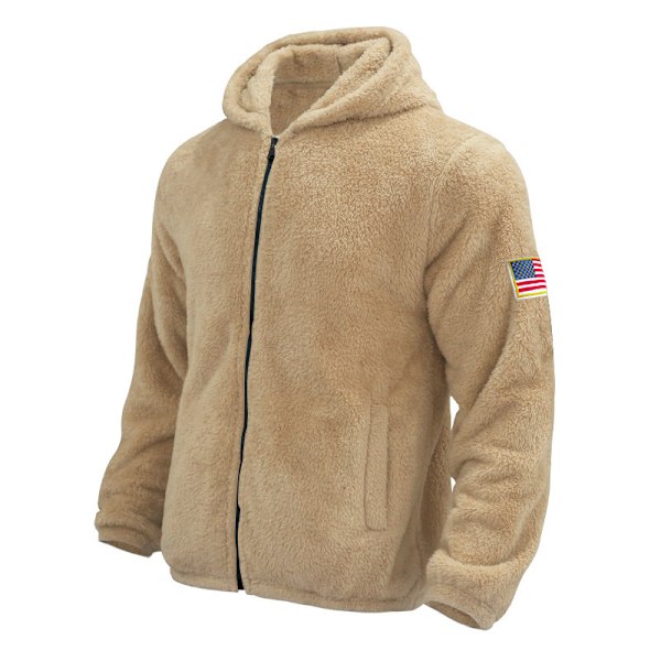 Mænds Vinter Fleece Hoodie Lynlås Trøje Varmt Jakke khaki XXL