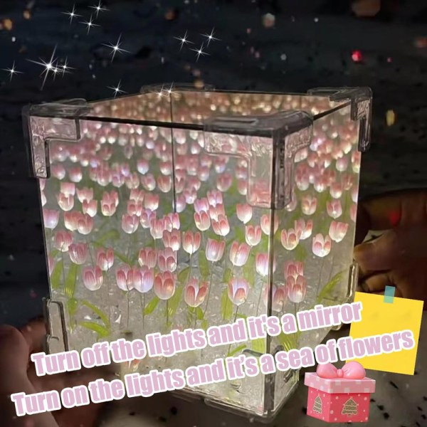 DIY Tulipan Kube Speil Lampe, Håndlaget DIY Tulipan Nattelys For Blomster Magisk Kube