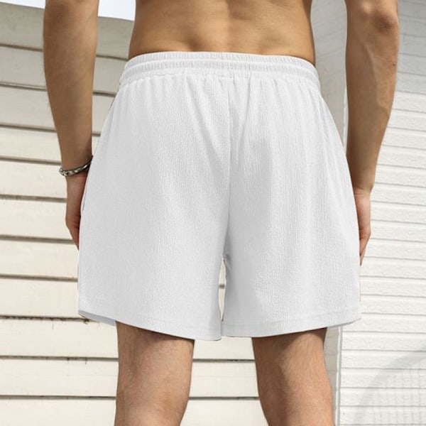 Herr 2 i 1 löparshorts sport shorts med foder white XL