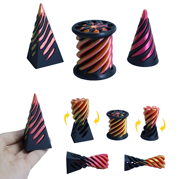 3 Pakk Umulig Kjegle, Spiral Kjegle Fidget Leke Umulig Pyramide Gjennomgangsleke red gold