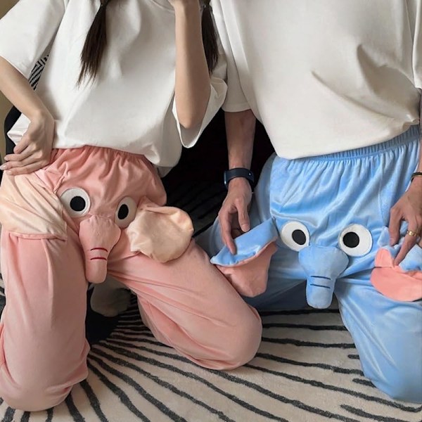 Roliga Elefant Pyjamasbyxor, Söta Tredimensionella Parpyjamasbyxor blue 3XL