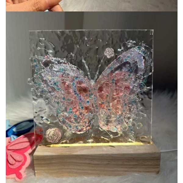 Håndlavet DIY 3D Akryl Vandbølge Butterfly Glasmosaik Natlys, Glaskunst