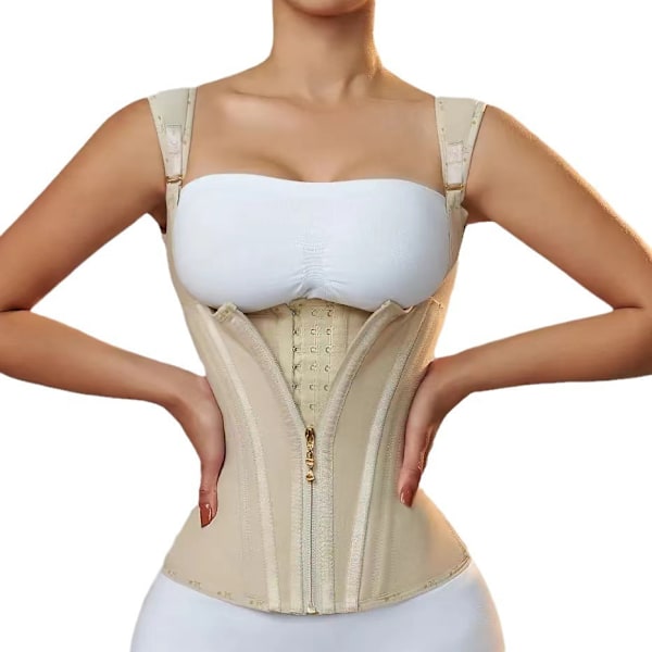 Midjeformare med rads spänne och dragkedja Postpartum korsett midjetränare Body Shaper beige XL