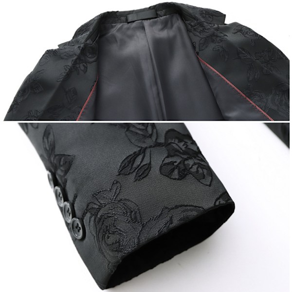 Herrblommig smokingkavaj i ros, broderad kostymjacka XL