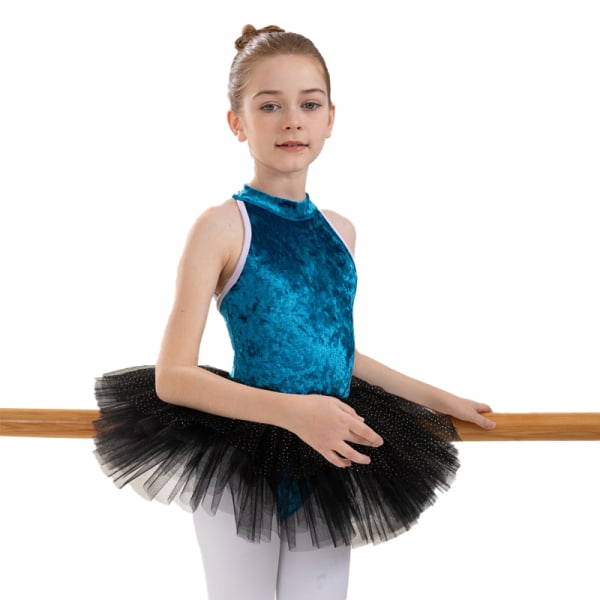 Flickor Småbarn Sammet Ärmlös Dans Balett Mesh Tutu Trikå Ballerina Outfit Blue 160cm