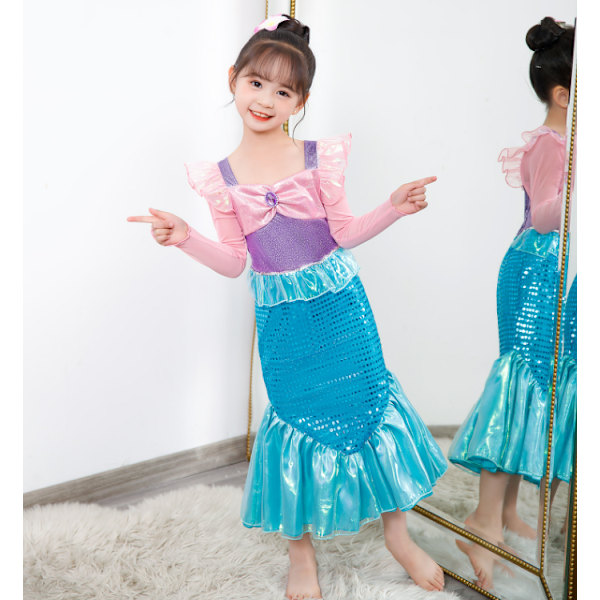 Sjöjungfrudress för flickor 3-8 år födelsedagspresent 120cm