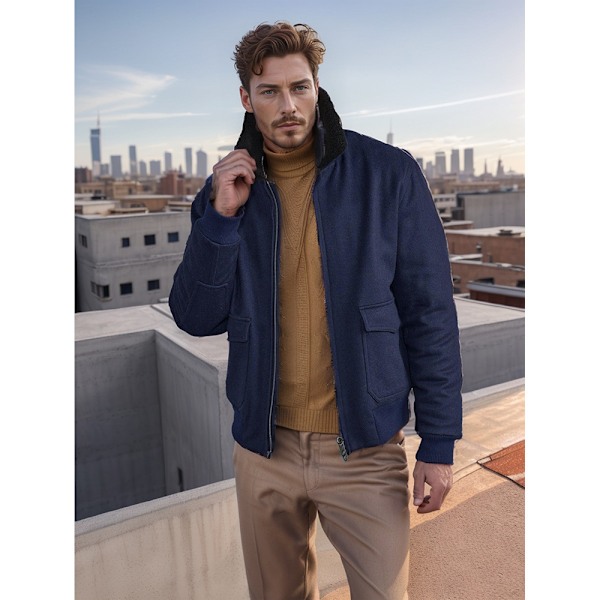 Herrar Zip Up Vintertröja Varm Fleecejacka navy blue M
