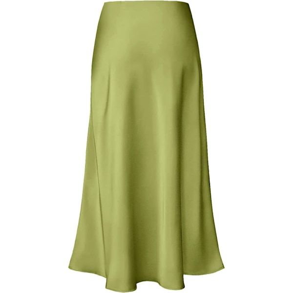 Kvinners Lange Satin Skjørt Silke Elegant Høy Midje Flare A-Line Midi Skjørt green S